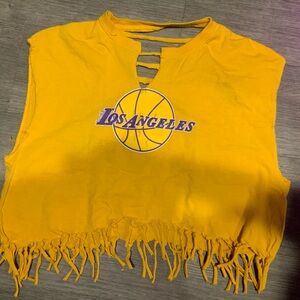 Yellow Los Angeles Lakers Fringe Crop Top